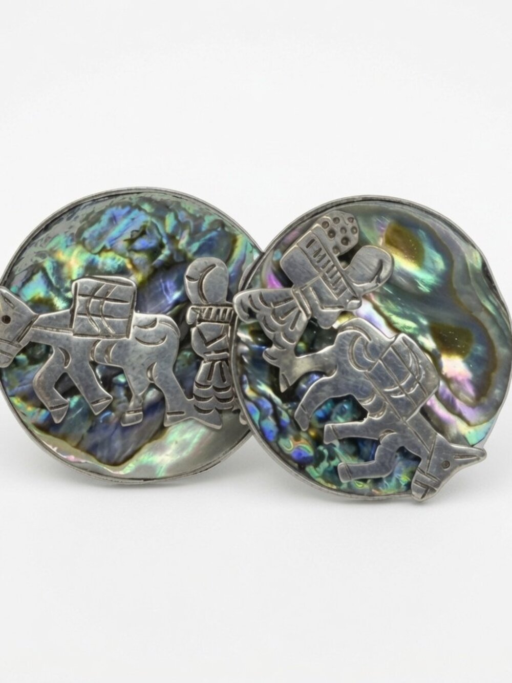 Abalone Shell Cufflinks, in Solid Sterling Silver Mexican Artisan, Vintage